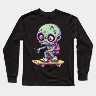 Skateboarding Skeleton Chibi Zombie: Undead Shredder Long Sleeve T-Shirt